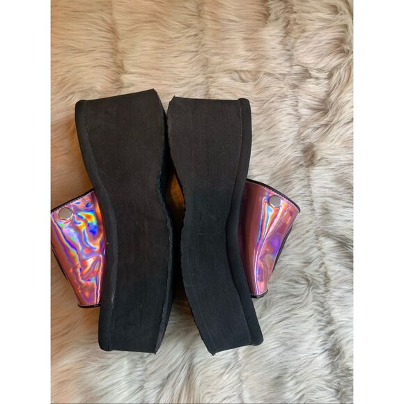 Demonia Black & Pink Chunky Platform Flip Flops Sandals Slides Punk Gothic Shoes - Picture 3 of 8